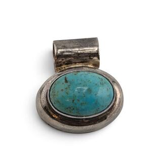 Vintage Mexico 925 Sterling Silver Turquoise Stone Pendant Southwestern